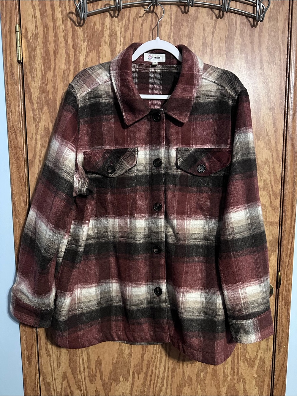 Women’s 44 Degrees North Cozy Wool Blend Chocolate Plaid Button-Up Shacket